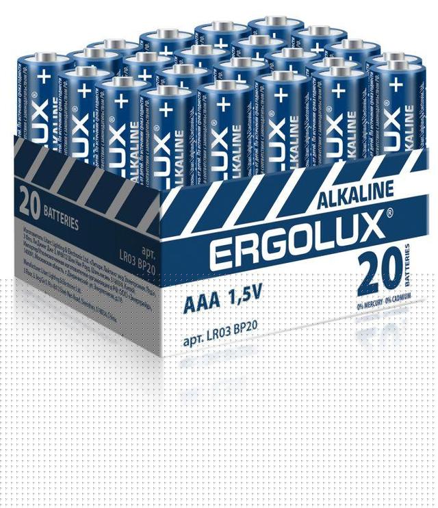 Элемент питания алкалиновый AAA/LR03 1.5В Alkaline BP-20 ПРОМО (уп.20шт) Ergolux 14674