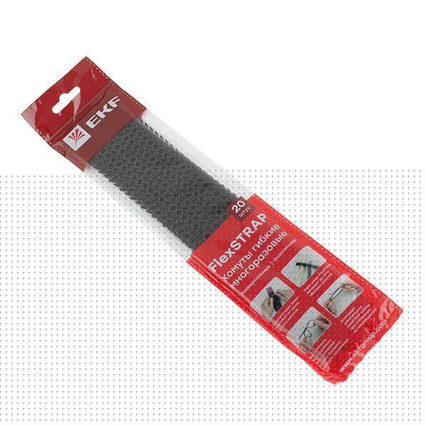 Хомут гибкий многоразовый черн. FlexSTRAP (уп.20шт) PROxima EKF plc-fs-br