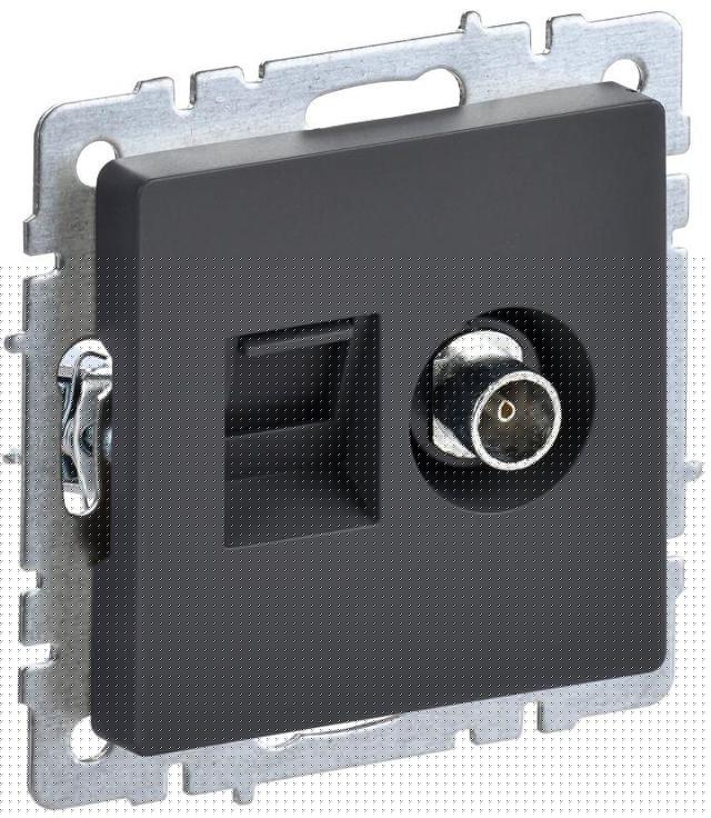 Розетка компьютерная + телевизионная 2-м BRITE РТВ/РК12-БрГ RJ45 кат.5E + TV графит IEK BR-AK20-1-K53