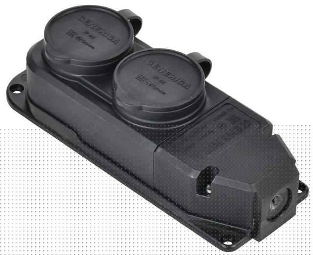 Колодка удлинителя 2-м 16А IP44 с защ. крышкой каучук черн. GENERICA ERK20-016-02-44-K02-G