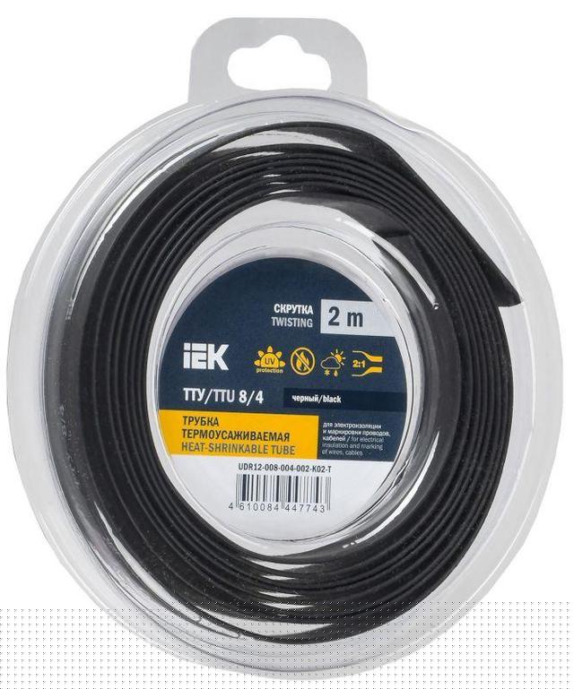 Трубка термоусадочная ТТУ нг-LS 8/4 черн. (уп.2м) IEK UDR12-008-004-002-K02-T