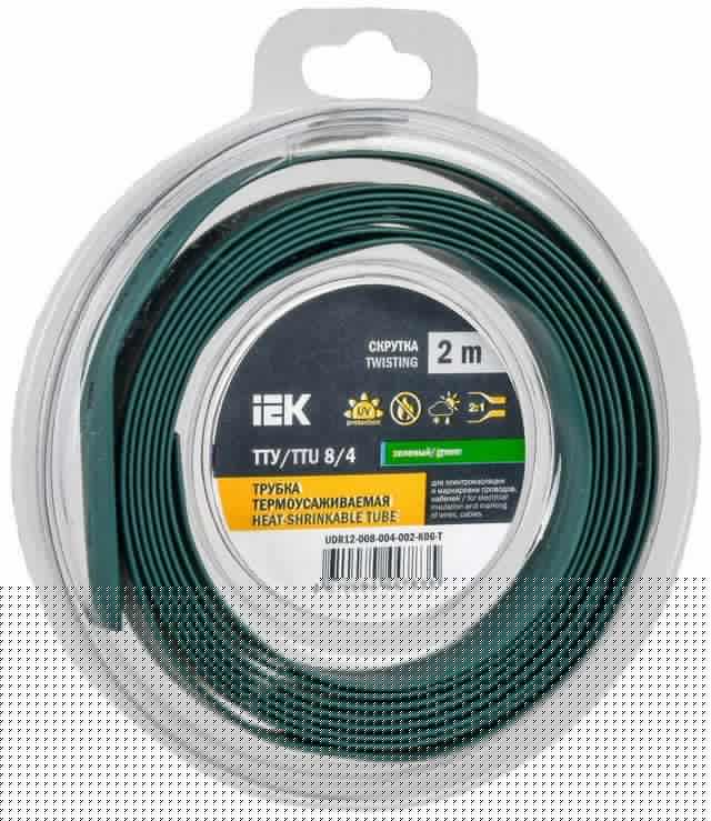 Трубка термоусадочная ТТУ нг-LS 8/4 зел. (уп.2м) IEK UDR12-008-004-002-K06-T