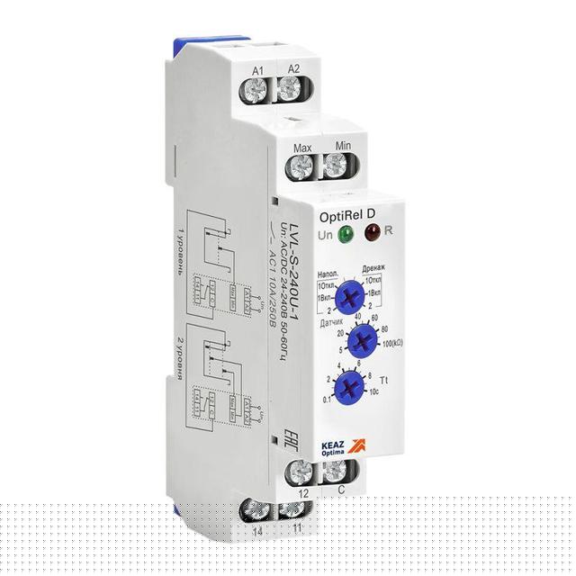 Реле контроля уровня OptiRel D LVL-S-240U-1 с датчиком 1.5м 10А 1СО 24-240АС/DC КЭАЗ 332024