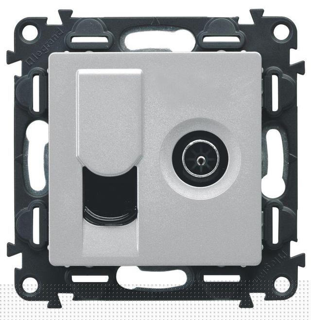Панель лицевая Valena Life для розетки компьютерной + TV 2-м RJ45 + TV алюм. Leg 754832