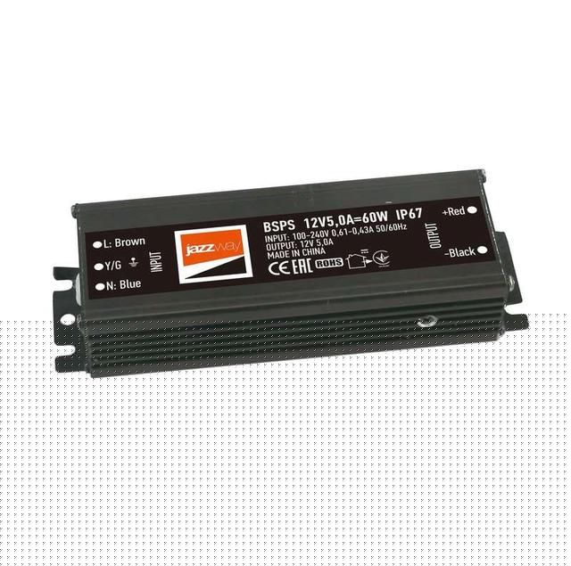 Блок питания для светодиодной ленты 60Вт 5А 12В IP67 BSPS влагозащ. метал. JazzWay 3329273A