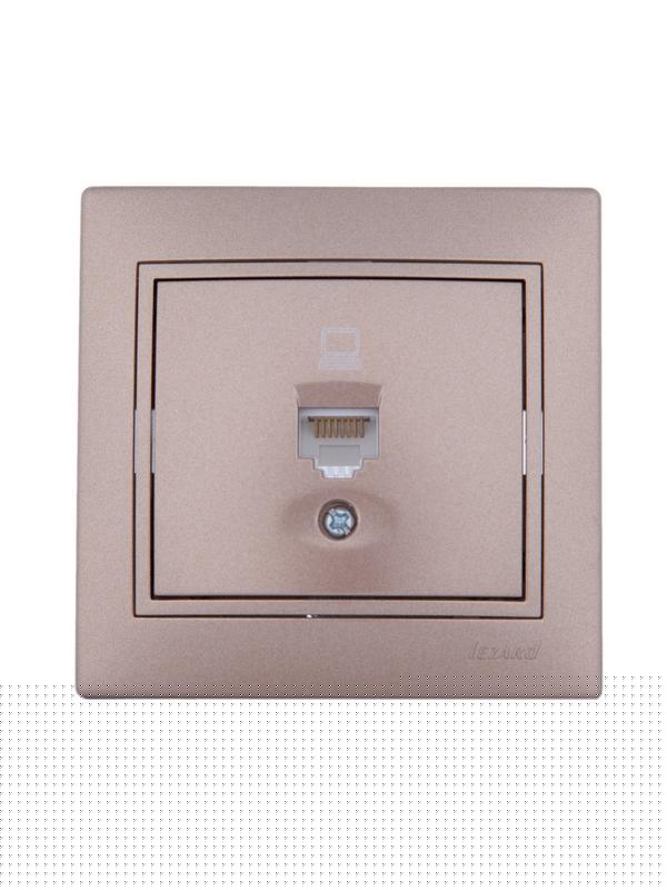 Розетка компьютерная 1-м СП Mira RJ45 16А IP20 со вставкой свет. корич. перламутр. LEZARD 701-3131-139