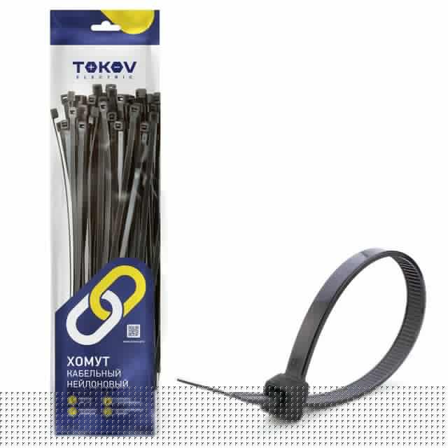 Хомут кабельный нейлоновый черн. 4.8х300 (уп.100шт) TOKOV ELECTRIC TKE-HNS-4.8-300-B/100
